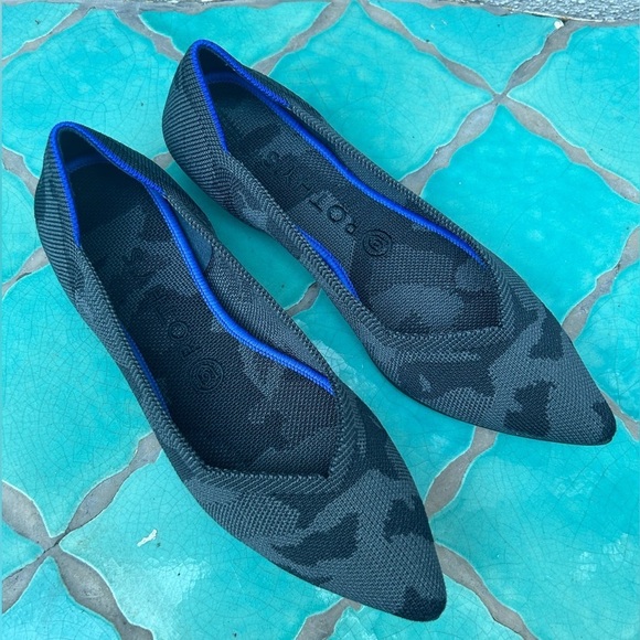Rothy's Shoes - Rothy's Retired The Point Blue Gray Camo pointed toe slip on ballet flat shoes